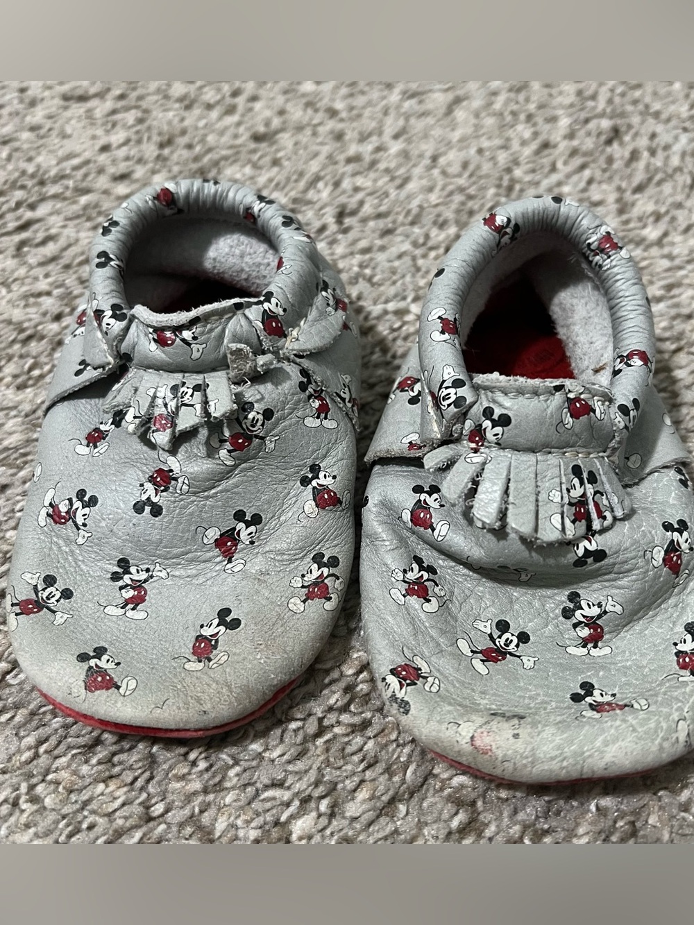 Freshly Picked Disney Mickey Mouse Grey and Red Baby Moccasins Size 6